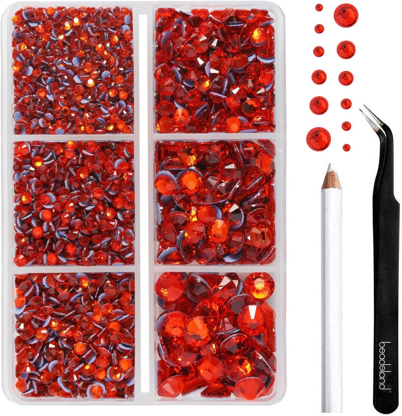 BEADSLAND Hotfix Rhinestones, 4000 PCS Orange Rhinestones for Clothes Crafts Mixed 6 Sizes with Wax Pencil and Tweezers Kit, SS6-SS30, Hyacinth - Image 1